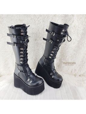 4.5" Platform Rave Goth Cyber Punk Knee Boots Kera Stomper